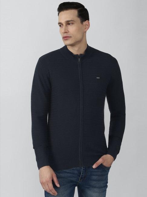 van heusen sport navy cotton regular fit texture sweater