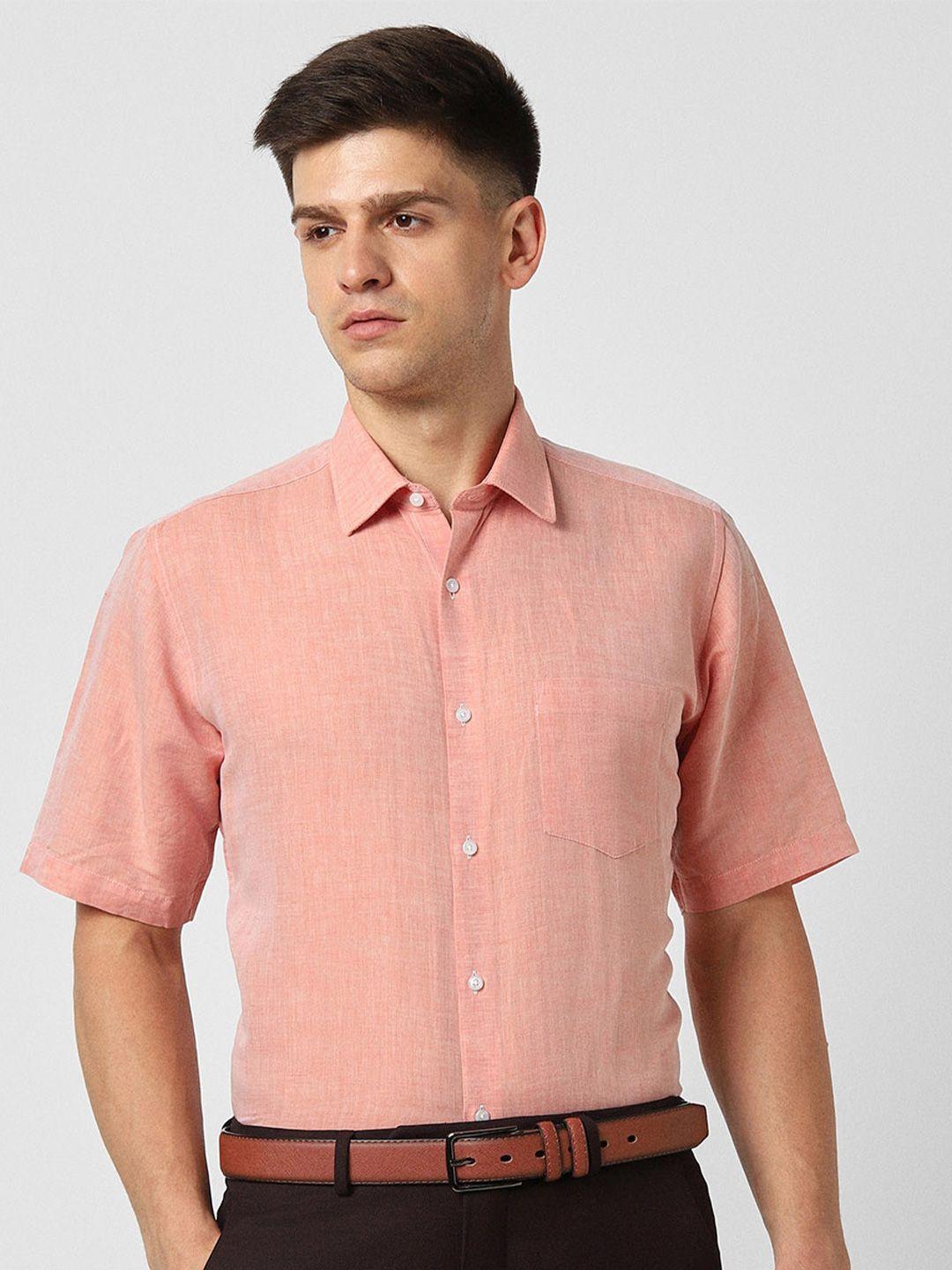 van heusen spread collar textured cotton linen formal shirt
