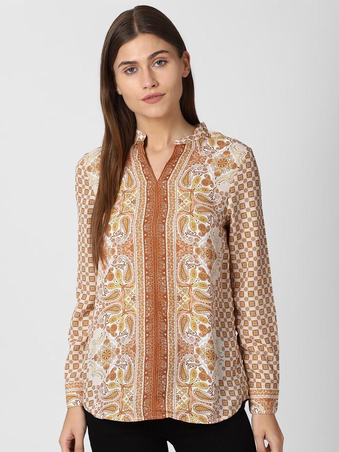 van heusen woman brown & beige ethnic print shirt style top