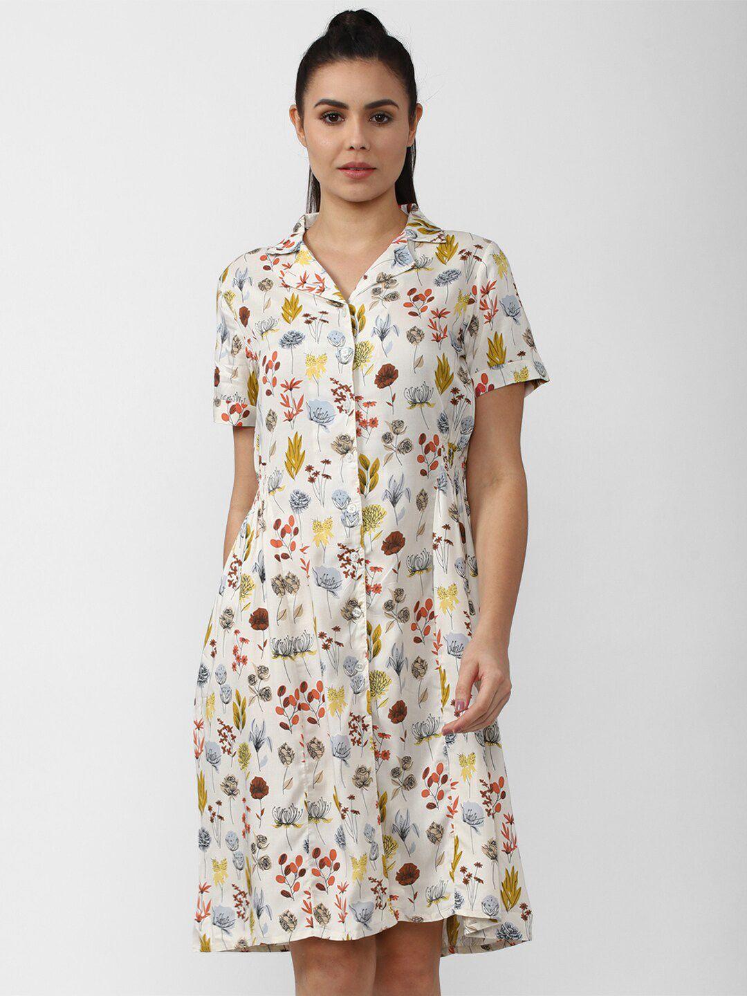 van heusen woman cream-coloured floral a-line dress