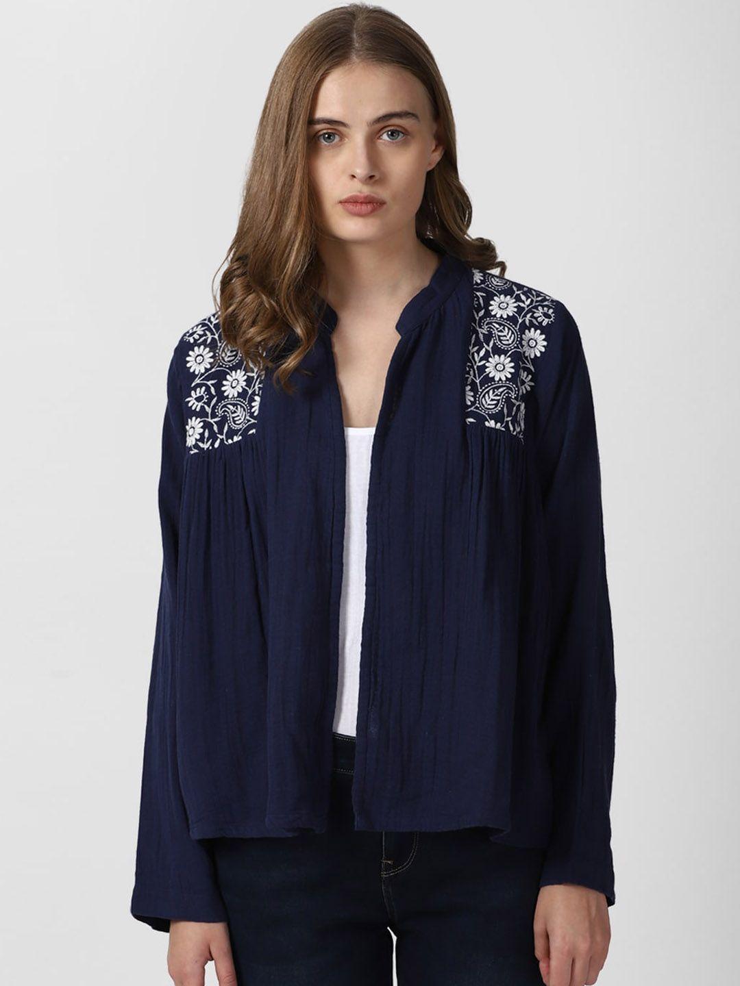 van heusen woman floral embroidered pure cotton open front jacket