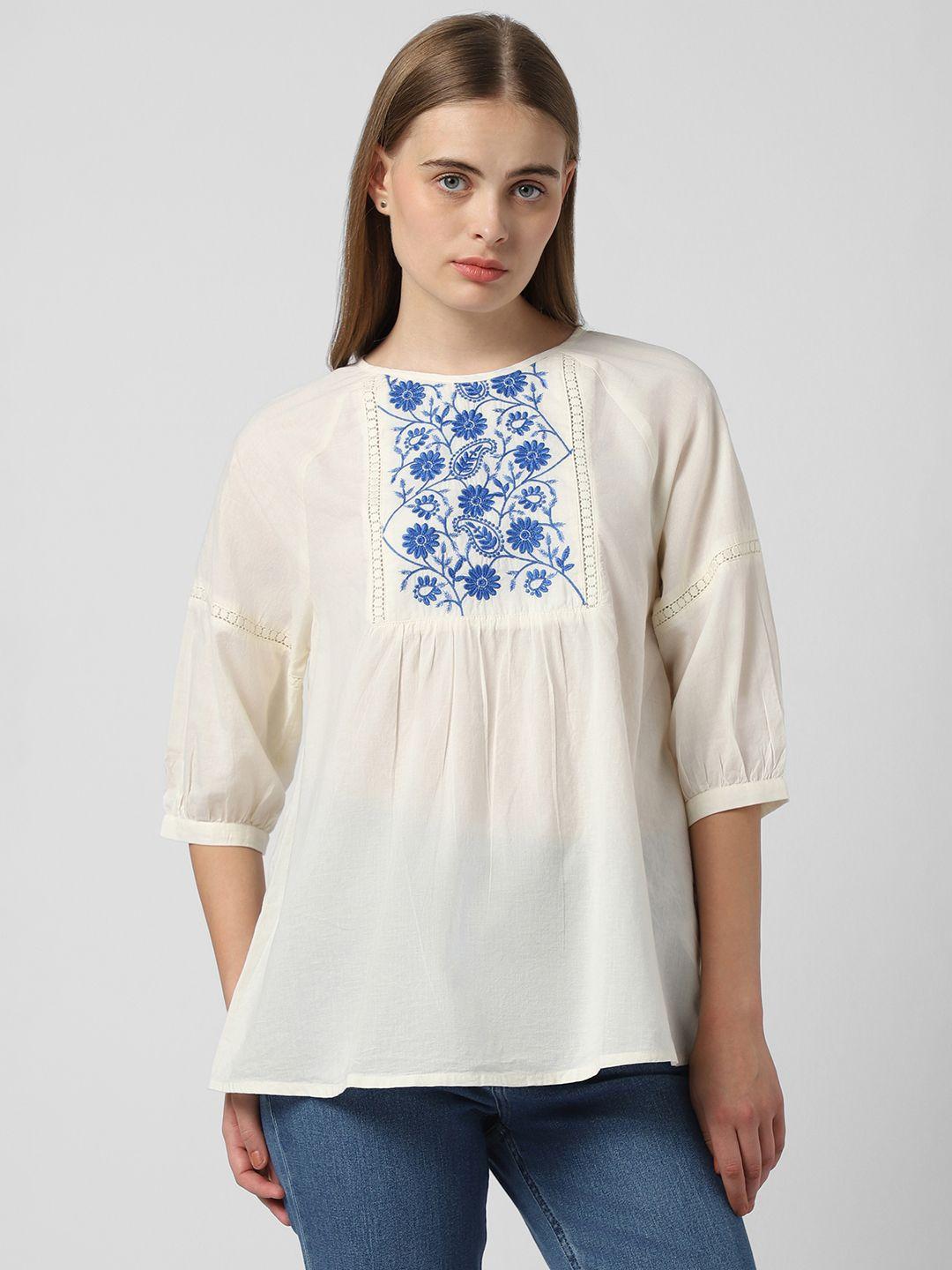 van heusen woman floral embroidered pure cotton top
