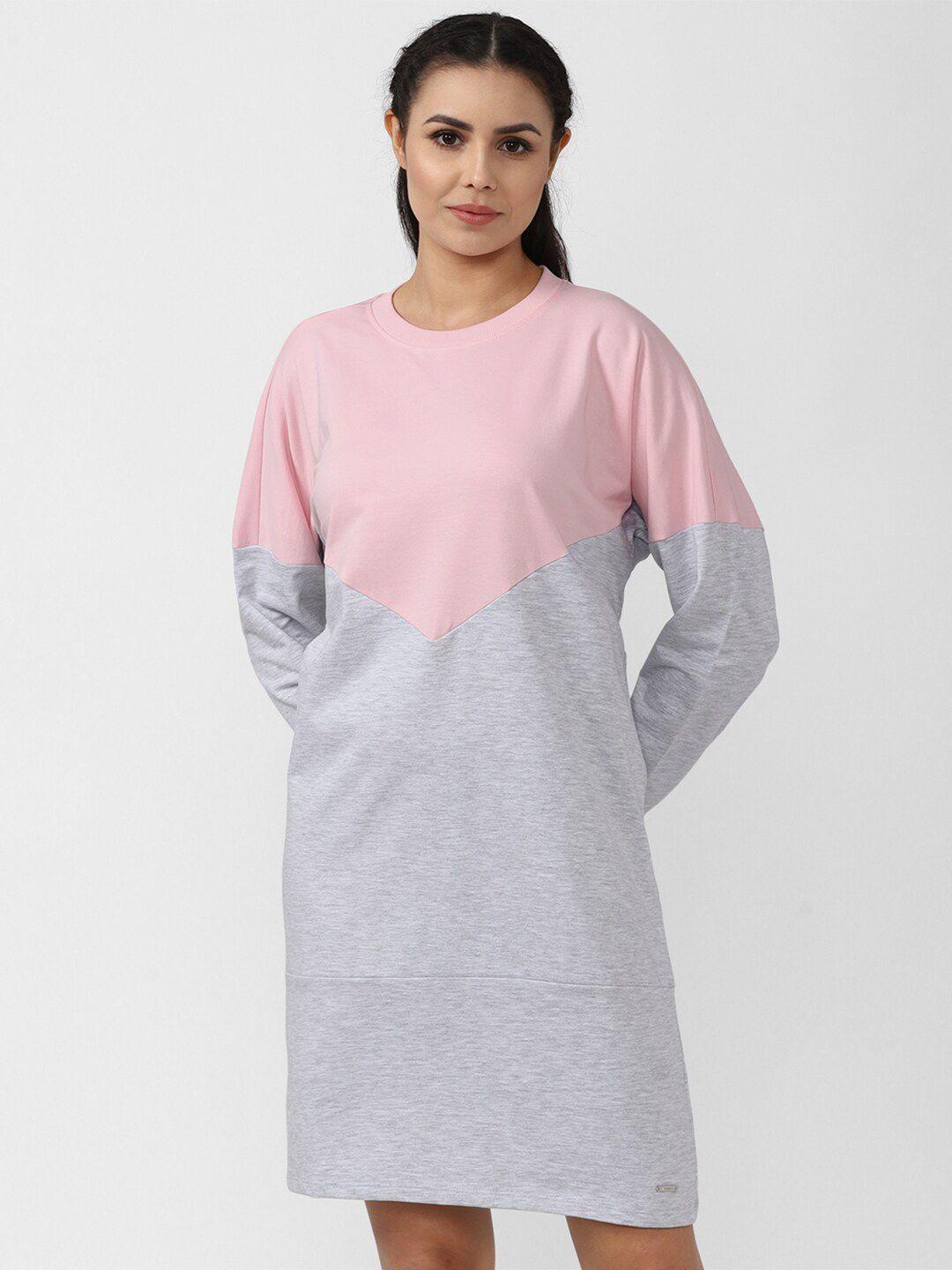 van heusen woman grey & pink colourblocked cotton t-shirt dress