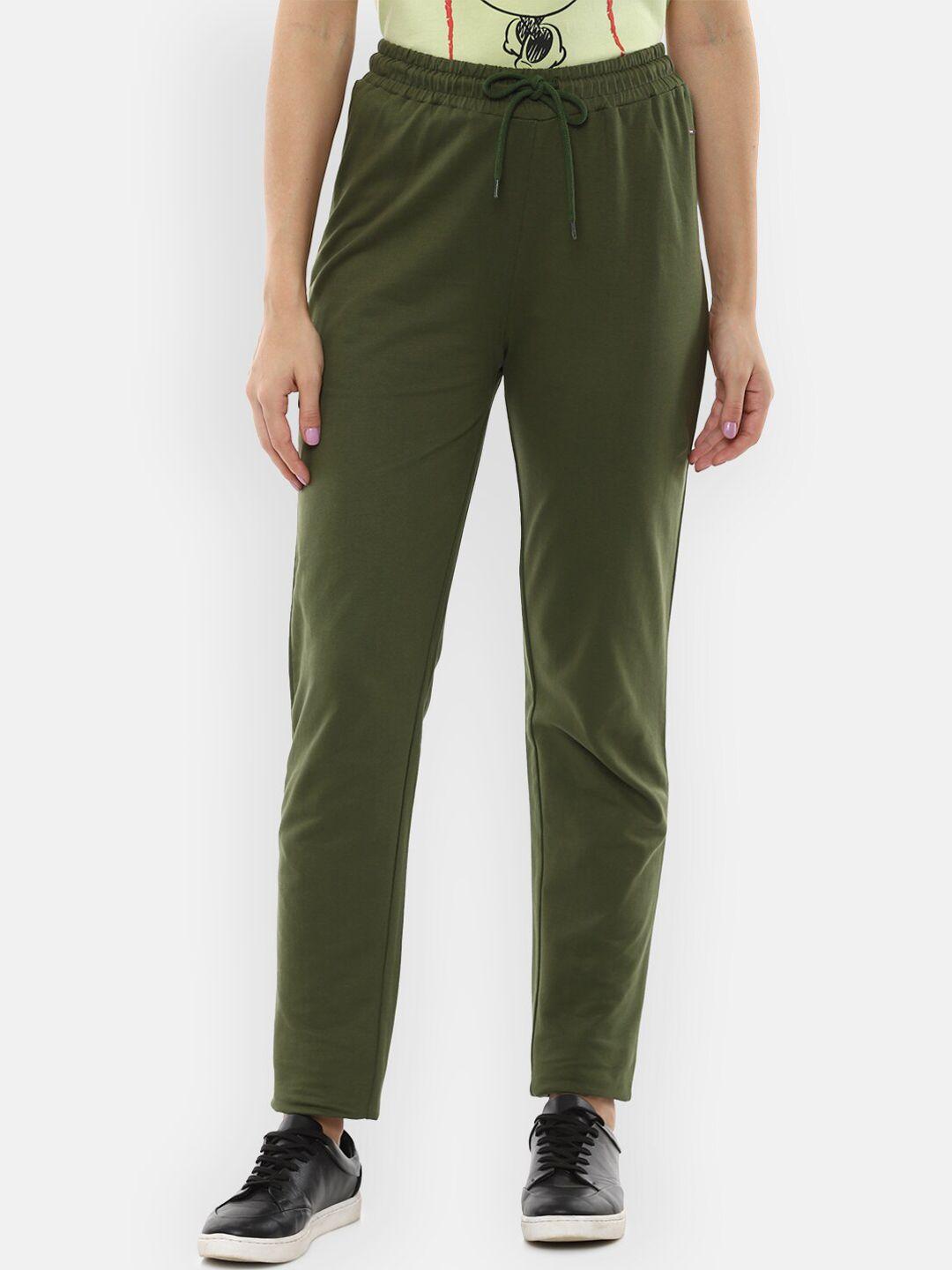 van heusen woman olive green solid cotton track pants
