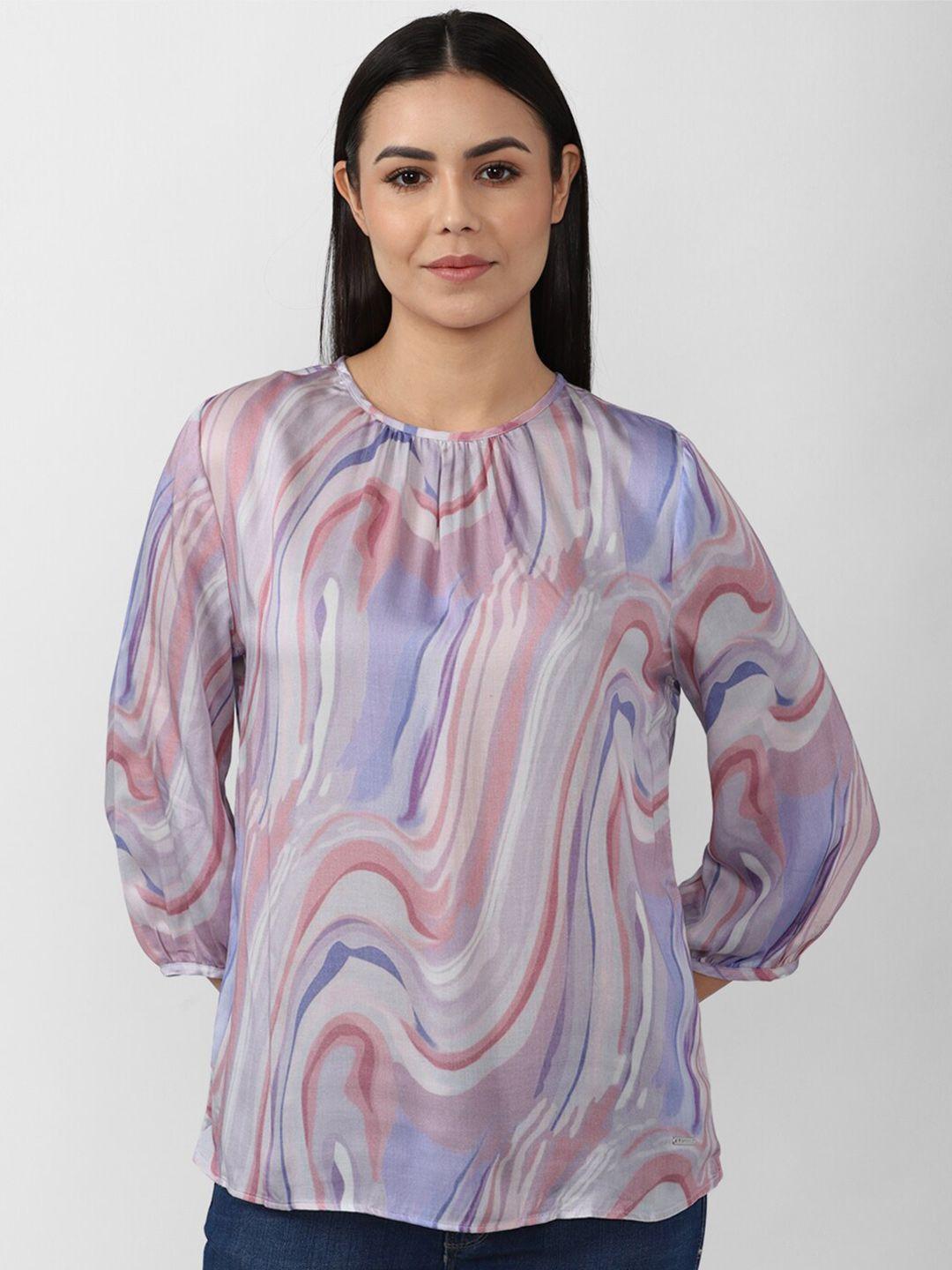 van heusen woman pink & blue modal abstract print top