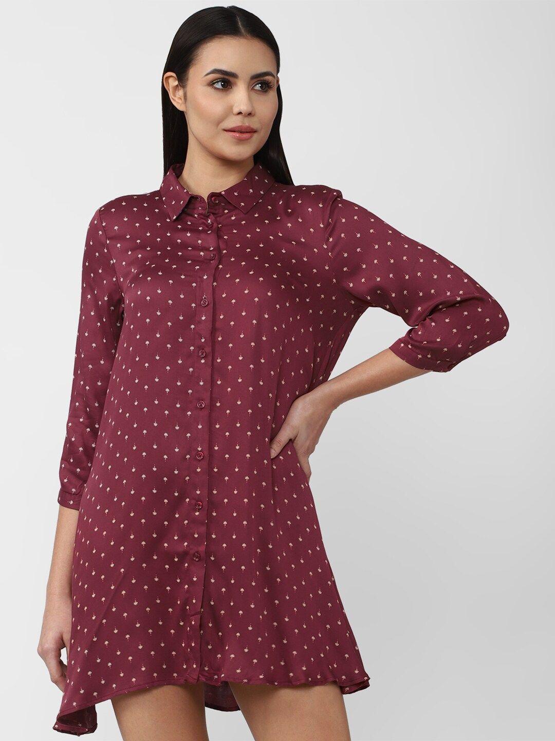 van heusen woman purple floral printed shirt dress