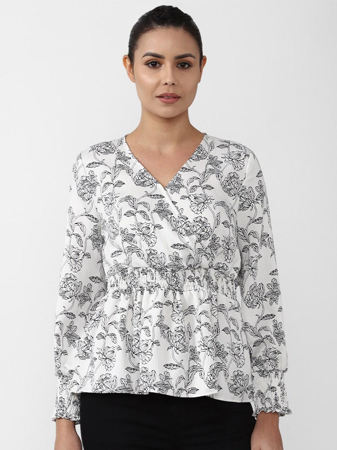 van heusen woman white & lilac ash floral print wrap top