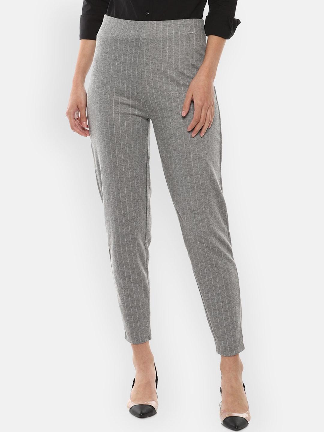 van heusen woman women grey striped cigerette trousers