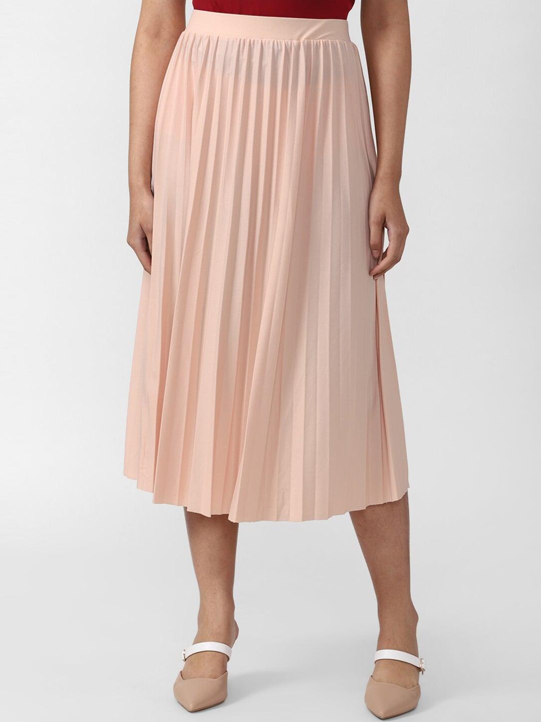 van heusen woman women peach-coloured solid above knee length pleated a-line skirts