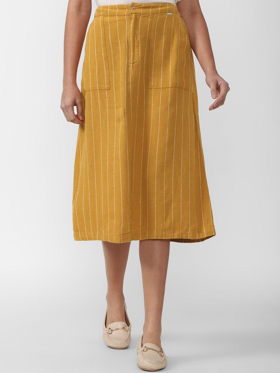 van heusen woman yellow & white striped a-line midi skirt