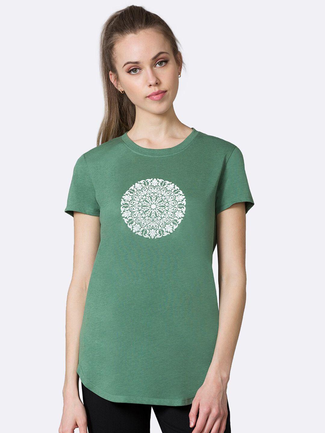 van heusen women green & white printed t-shirt