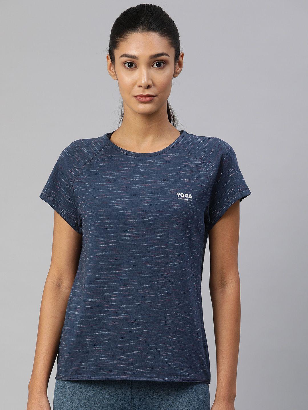 van heusen women navy blue solid round neck yoga t-shirt