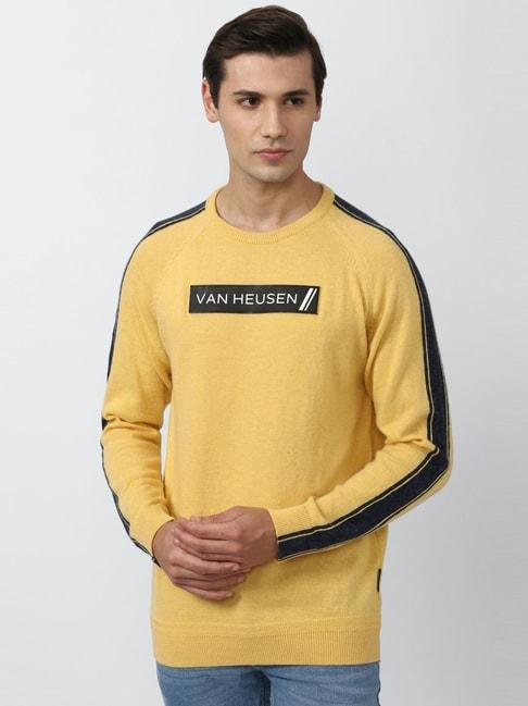 van heusen yellow regular fit printed sweaters