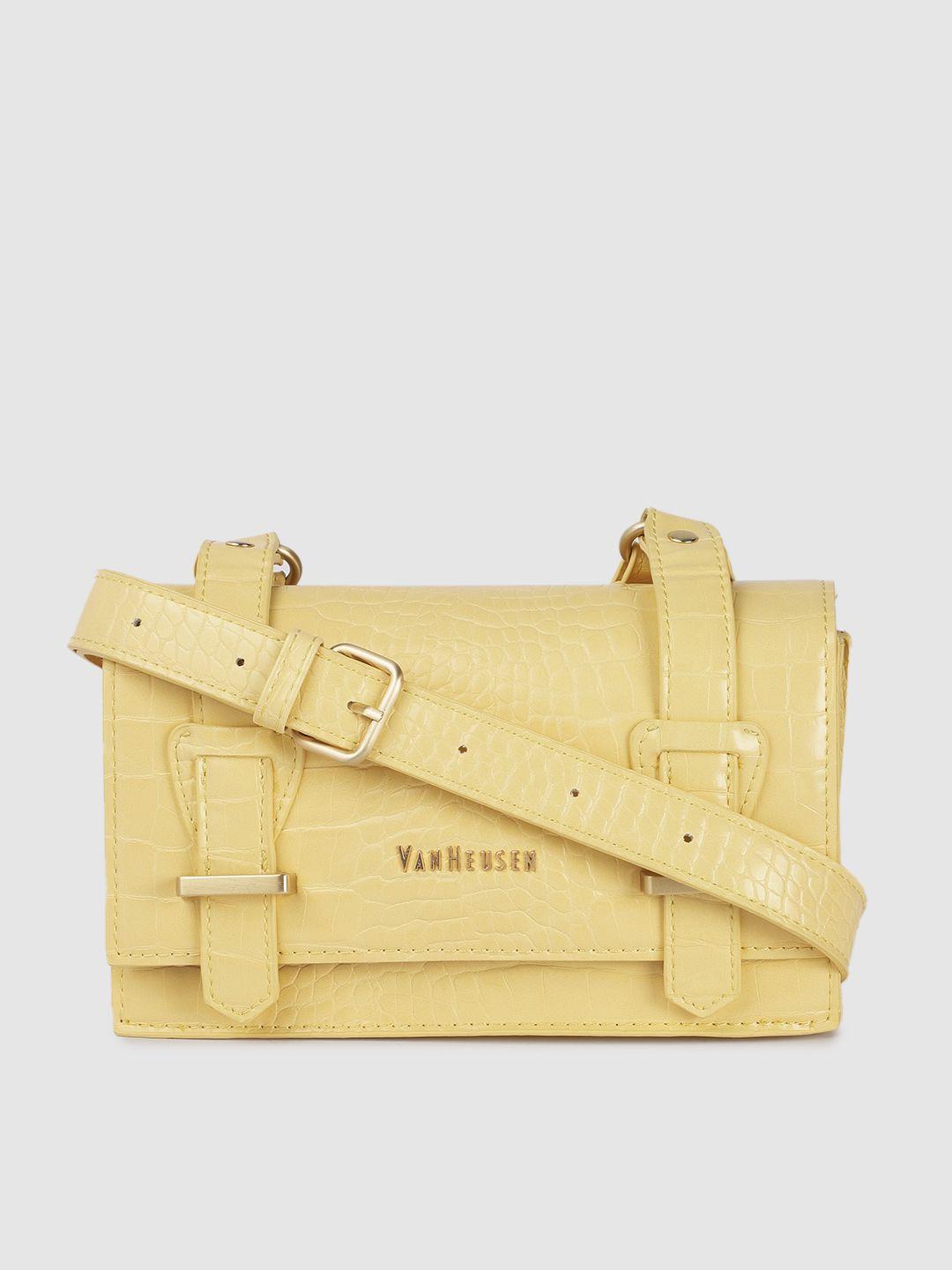 van heusen yellow textured pu structured sling bag