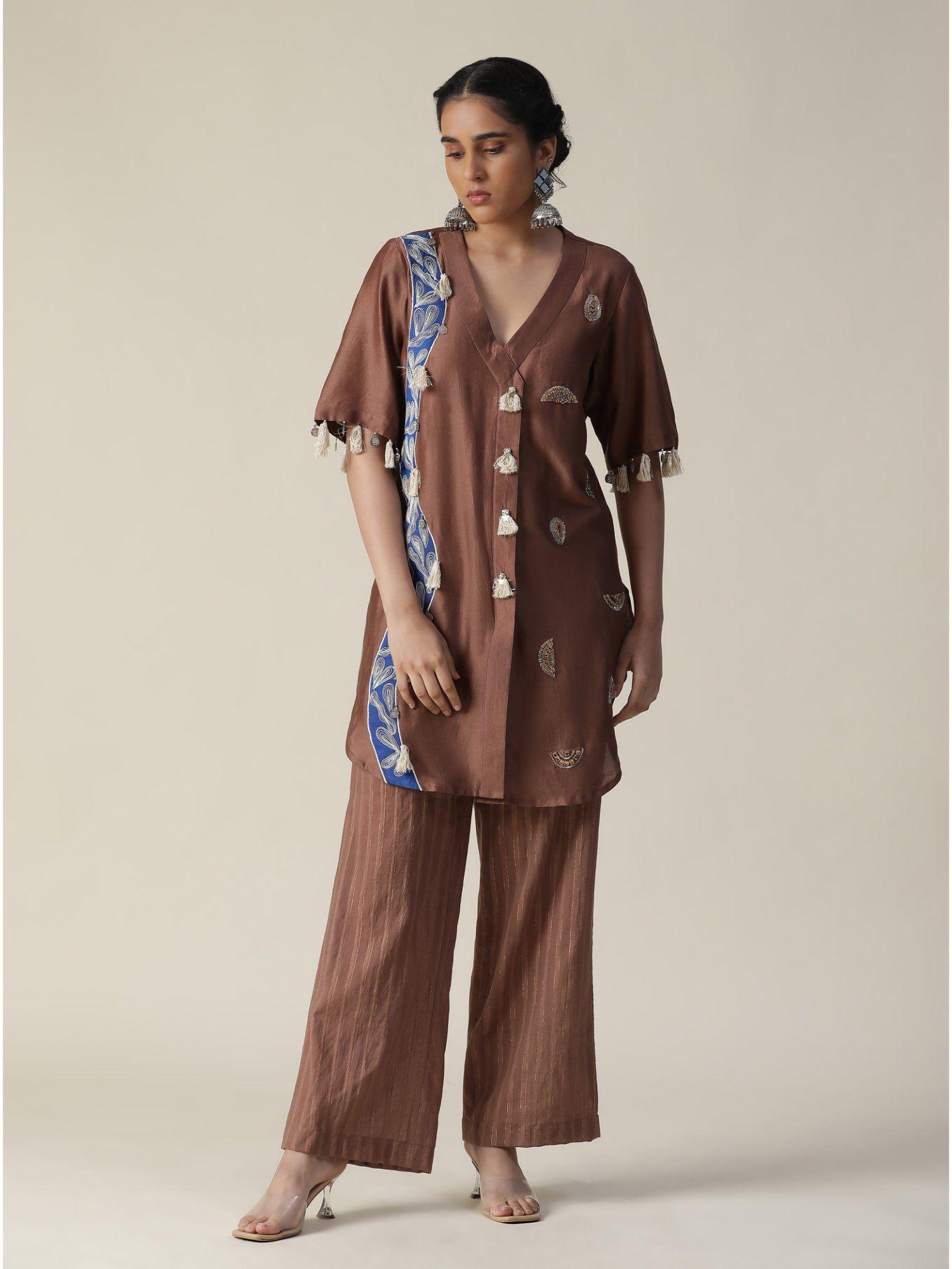 van dyke brown hand painted embroidered co-ord (set of 2)