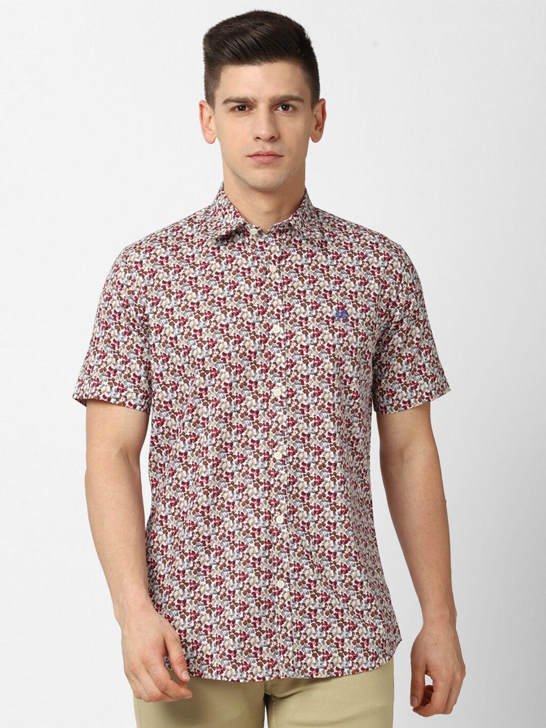 van heusen academy men maroon slim fit floral printed casual shirt