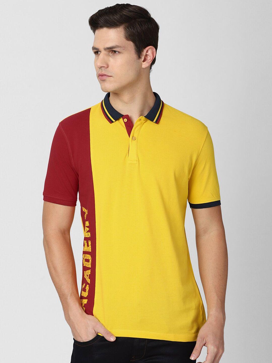 van heusen academy men yellow polo collar applique t-shirt