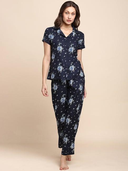 van heusen allover print & short sleeves allover print lounge shirt & pyjama set - winter florals