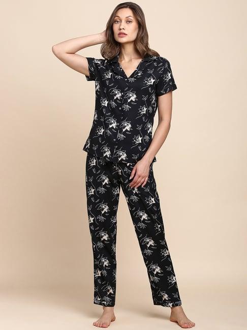 van heusen allover print and short sleeves allover print lounge shirt and pyjama set - dark blossom