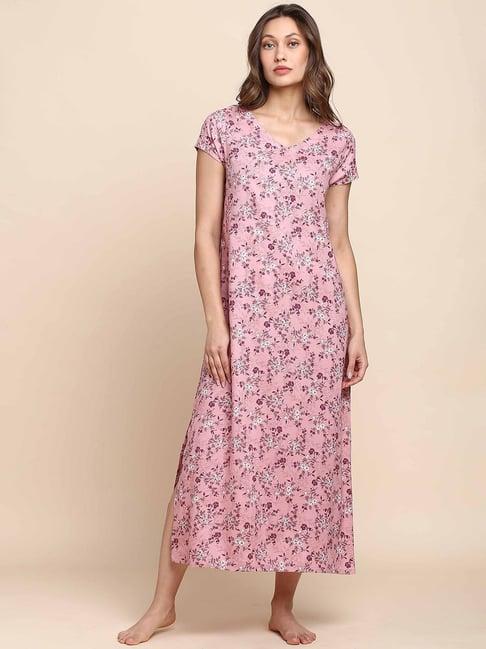 van heusen allover print and v-neck allover print night dress - muted mauve