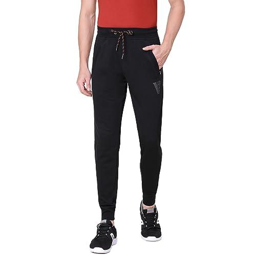 van heusen athleisure men regular fit joggers - cotton rich - smart tech, easy stain release, anti stat, ultra soft, moisture wicking_50044_black_xl