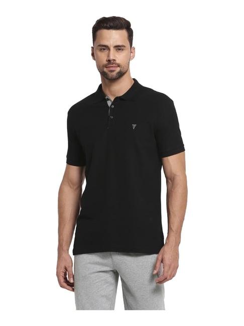 van heusen athleisure regular fit colour fresh moisture wicking solid polo t-shirt - black