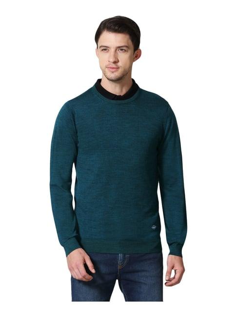 van heusen athleisure regular fit crew neck full sleeve solid sweater - teal