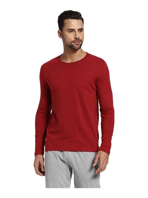 van heusen athleisure regular fit crew neck full sleeve solid t-shirt - red melange