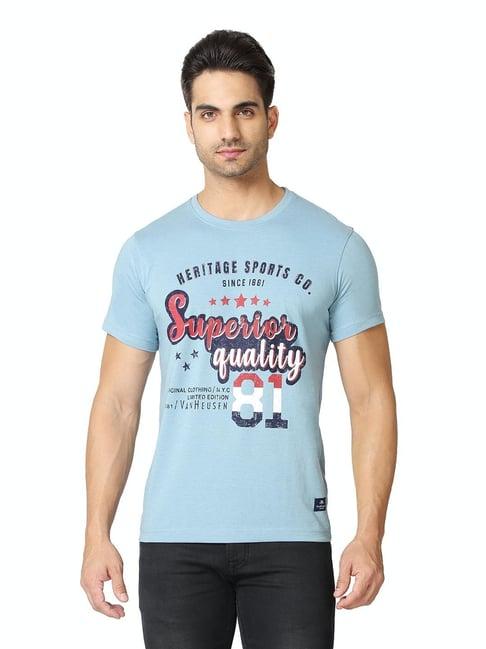 van heusen athleisure regular fit crew neck short sleeve chest print t-shirt - vapour blue hs