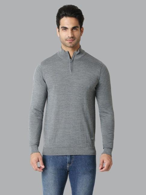 van heusen athleisure regular fit high neck half zip sweater - grey melange