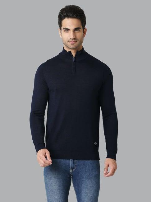 van heusen athleisure regular fit high neck half zip sweater - navy