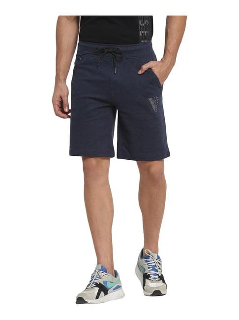 van heusen athleisure regular fit smart tech easy stain release solid knit shorts - blue melange