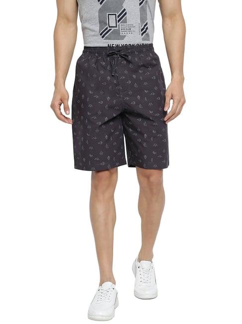 van heusen athleisure regular fit soft suede touch functional pocket allover print lounge shorts