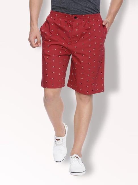 van heusen athleisure regular fit soft suede touch functional pocket allover print lounge shorts