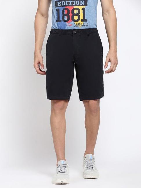 van heusen athleisure regular fit soft touch functional pockets shorts - black