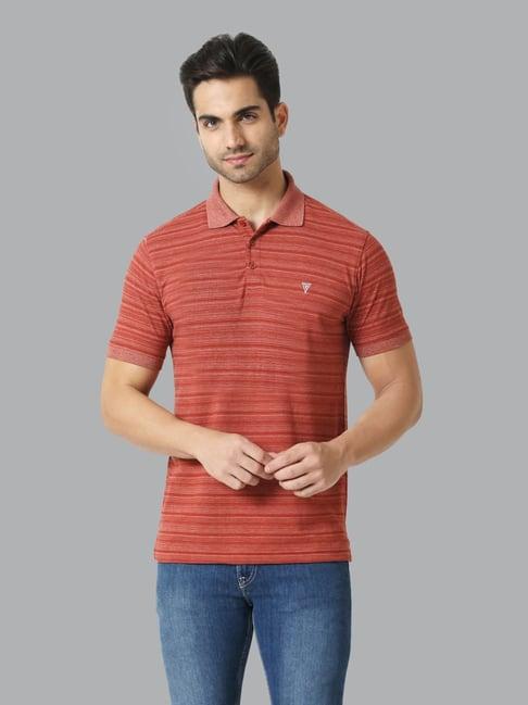 van heusen athleisure regular fit ultra soft short sleeve heathered stripe polo t-shirt - orange