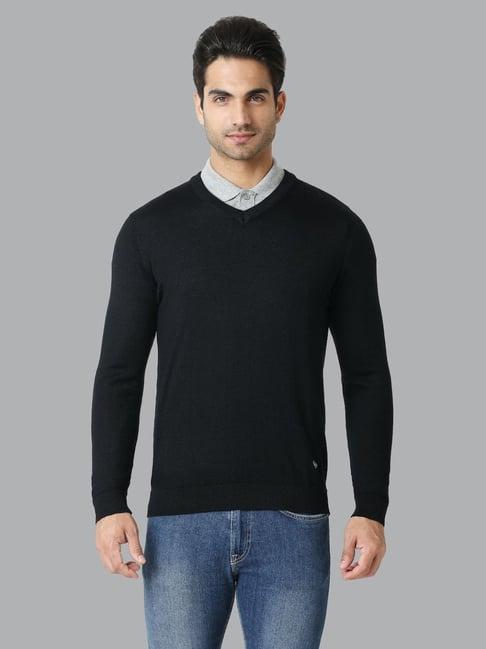 van heusen athleisure regular fit v-neck long sleeve sweater - black