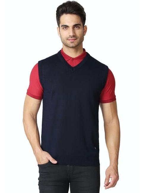 van heusen athleisure regular fit v-neck sleeveless sweater - navy