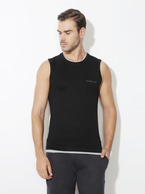 van heusen athleisure slim fit moisture wicking ultra soft solid gym vest - black