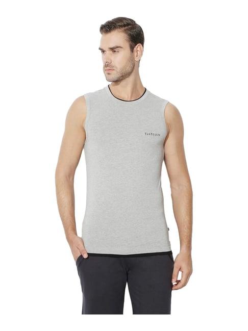 van heusen athleisure slim fit moisture wicking ultra soft solid gym vest - grey melange