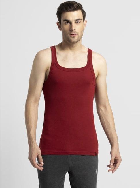 van heusen athleisure slim fit moisture wicking ultra soft solid gym vest - tomato