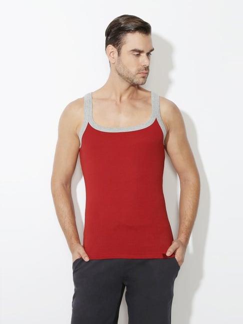 van heusen athleisure slim fit moisture wicking ultra soft solid vest - tomato