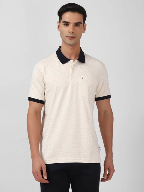van heusen beige cotton regular fit printed polo t-shirt