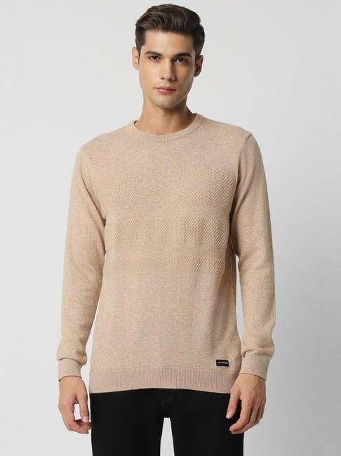 van heusen beige cotton regular fit sweater