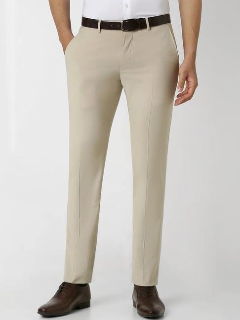 van heusen beige cotton slim fit trousers