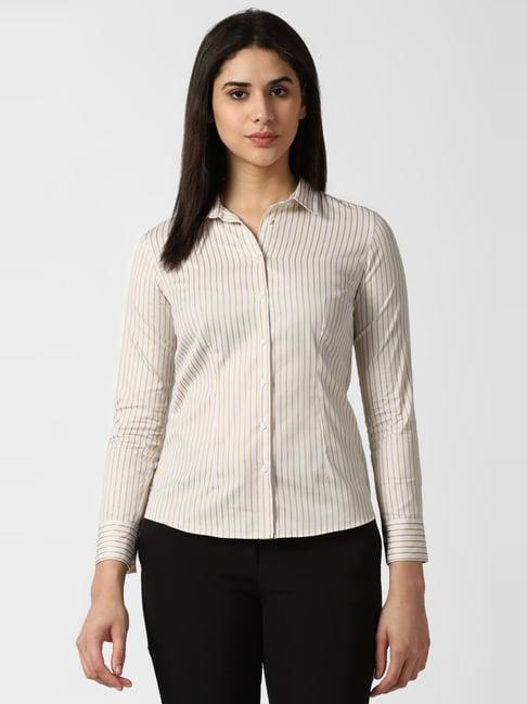 van heusen beige cotton striped shirt