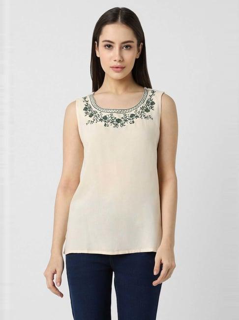 van heusen beige embroidered top