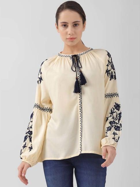 van heusen beige embroidered top