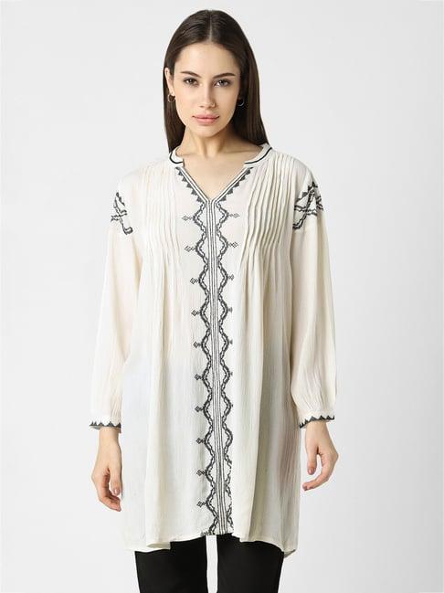 van heusen beige embroidered tunic