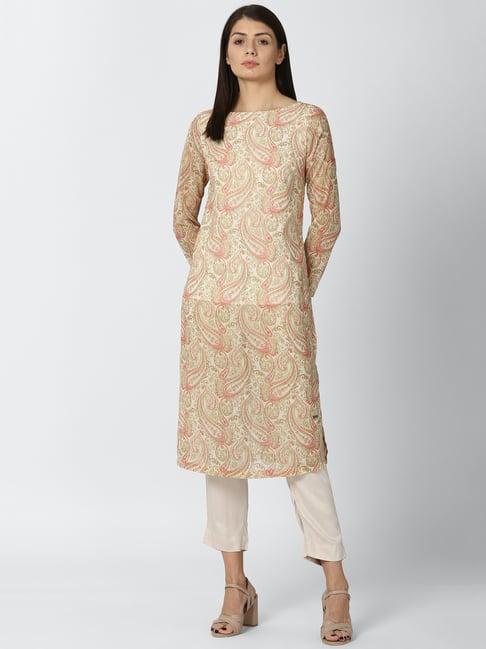 van heusen beige printed straight kurta